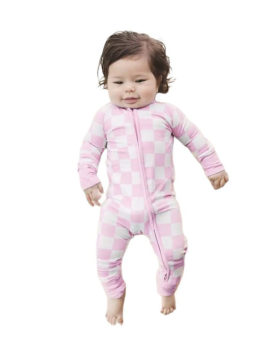 Bamboo Pink Checkered Zip Up