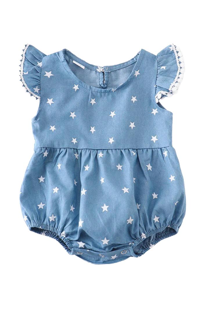 Denim Star Pompom Romper