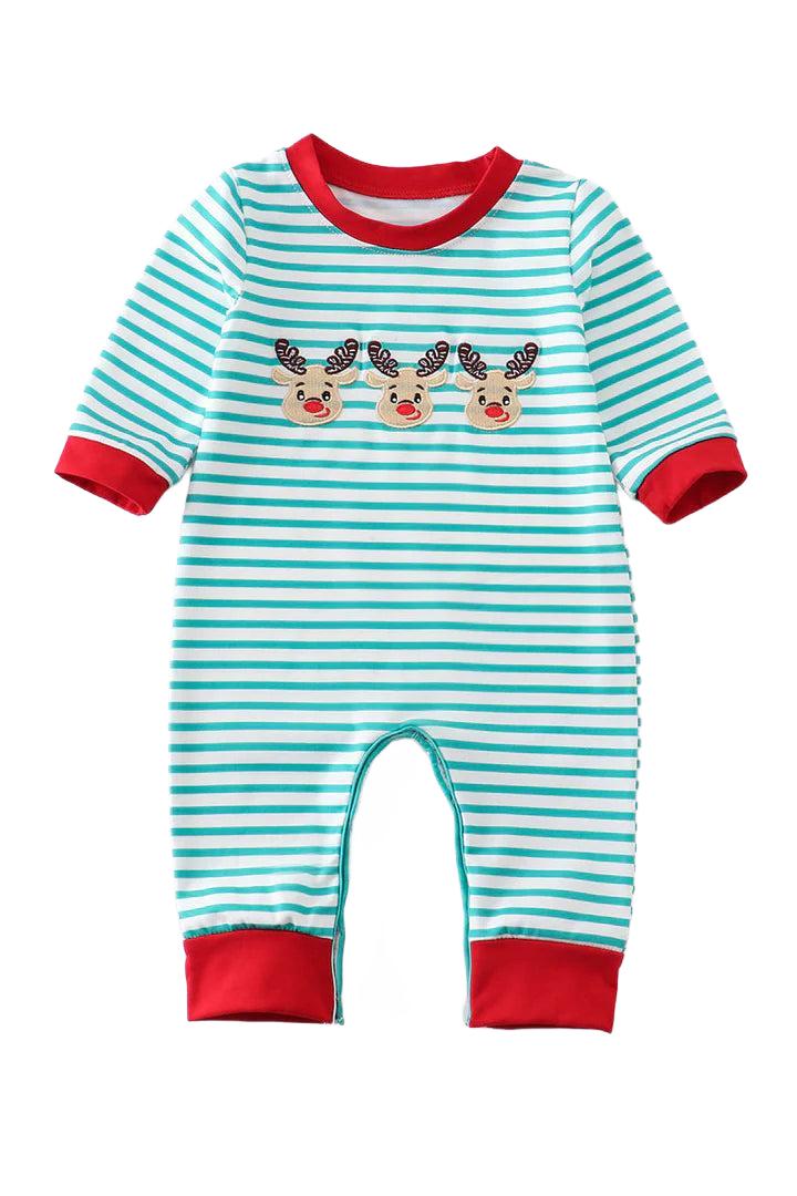 Green Striped Reindeer Romper