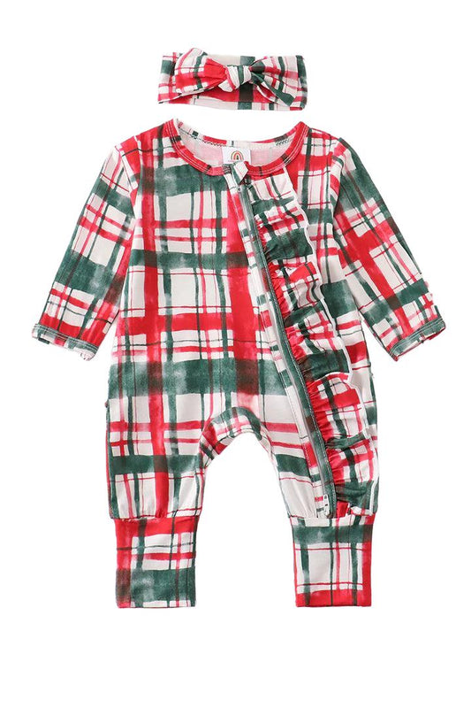 Christmas Plaid Bamboo Ruffle Zip Up