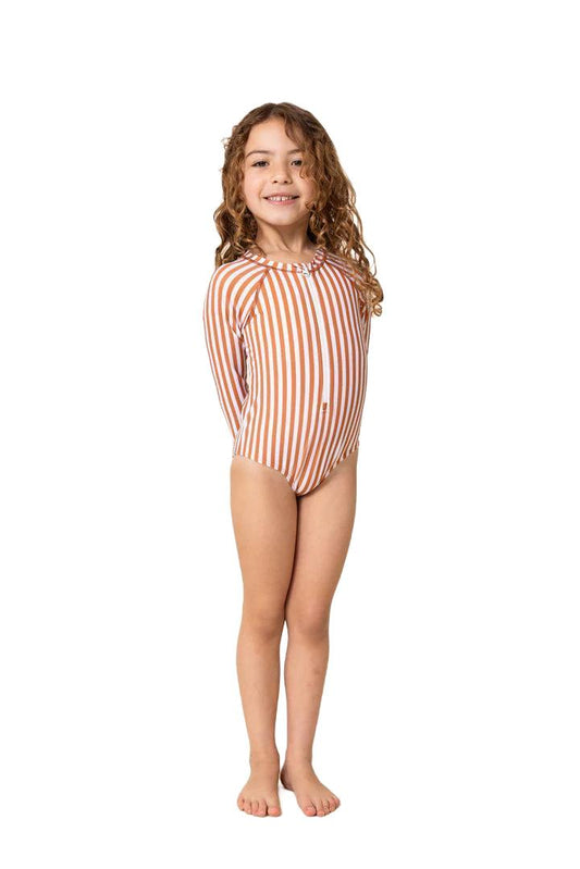 Terracotta Striped Rashguard Suit