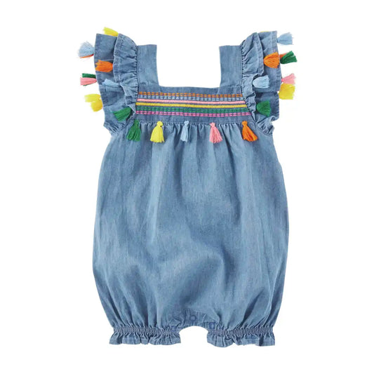 Mudpie Rainbow EMB Tassel Romper - That's So Darling